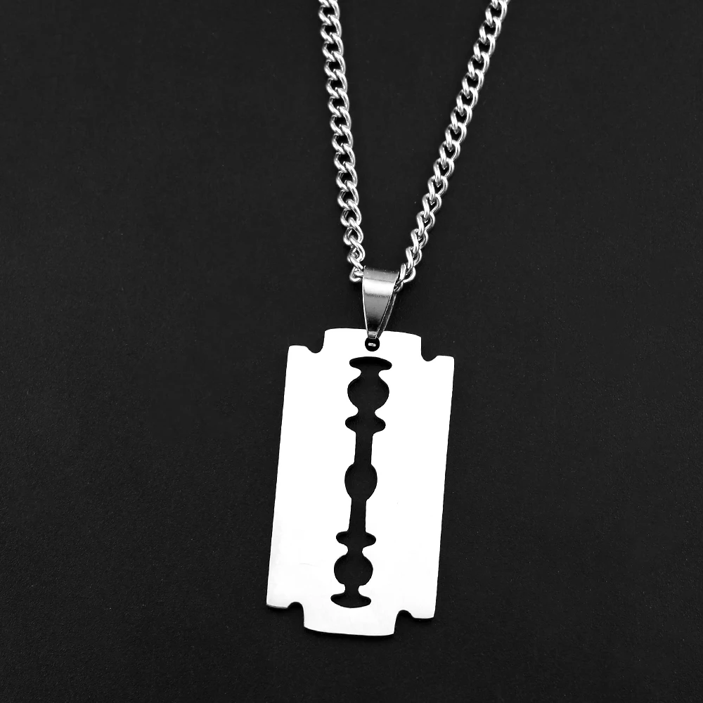 Hip-Hop Rasierklingen-Anhänger Halskette für Männer, Gothic Punk Edelstahl Männerschwert Doppelschneidige Rasierklinge Form Kettenschmuck