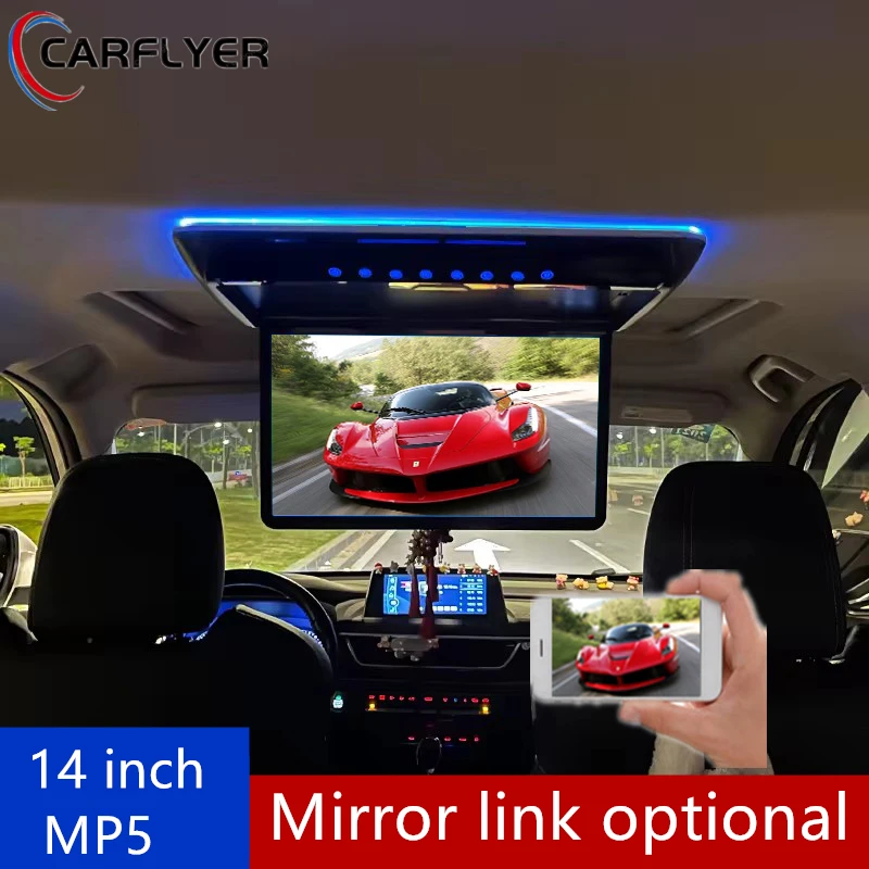 

14 Inch Smart Digital Ceiling TV Car Roof Mount Display MP5 Player Car Multimedia Video With Ambient Lights Mirror Link FM HDMI