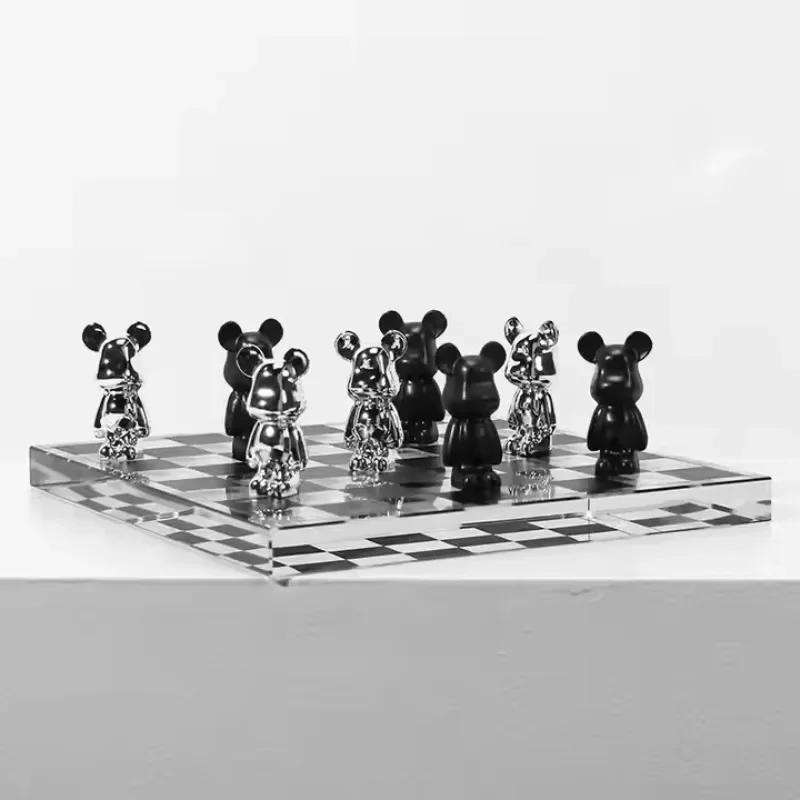 Popular crystal square black and white bear chessboard creative decoration cartoon artist hotel party decoration home decoration