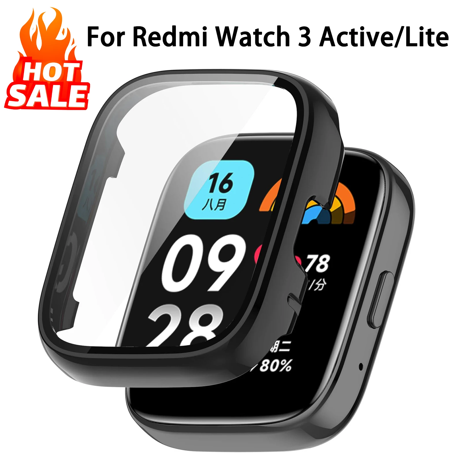 Tempered Glass+Case For Xiaomi Redmi Watch 3 Active Screen Protector Hard PC Bumper Protective Cover MI Redmi Watch 3 Lite