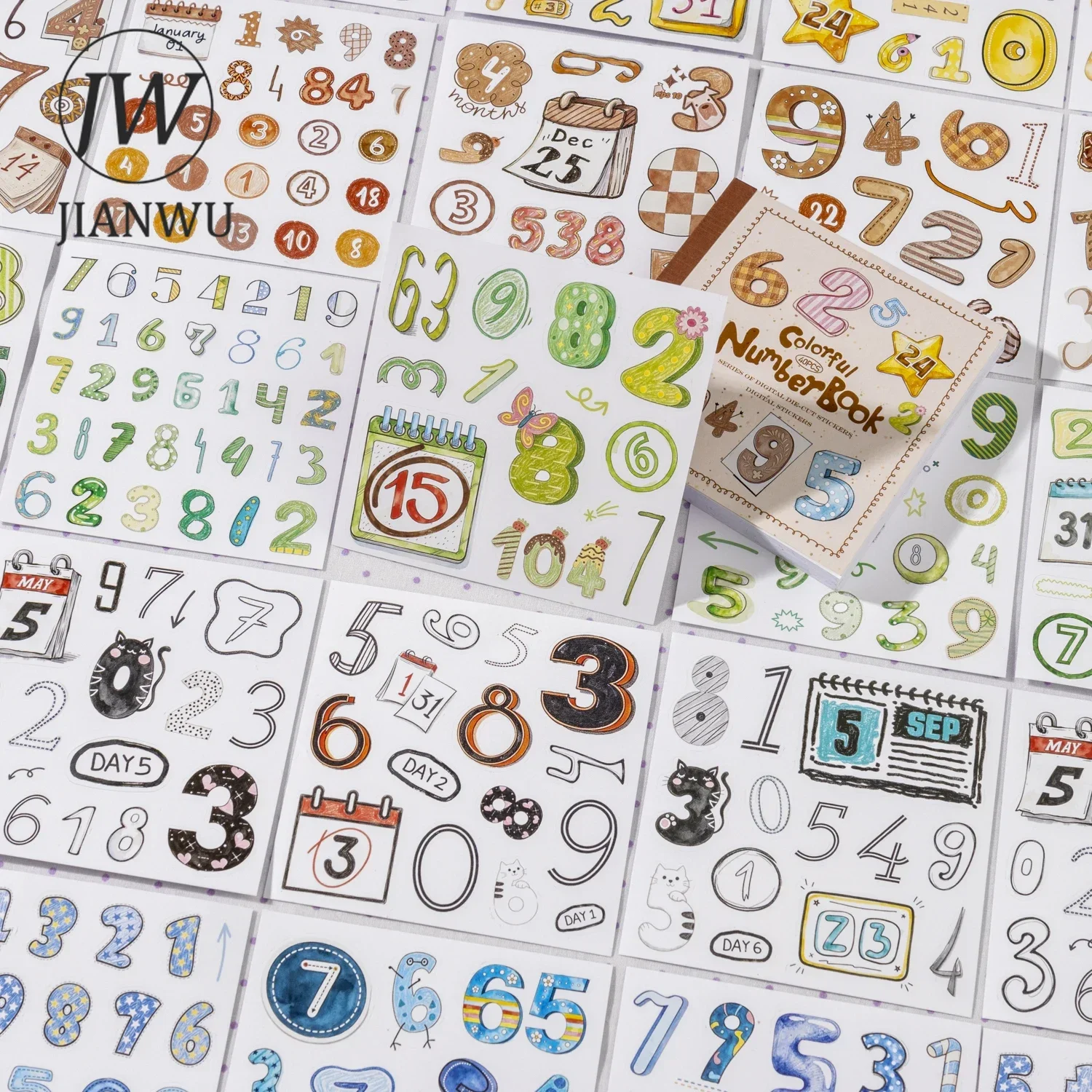 JIANWU Vintage Colorful Number Landscape Material Collage Scrapbooking Sticker Book Creative DIY Journal Stationery