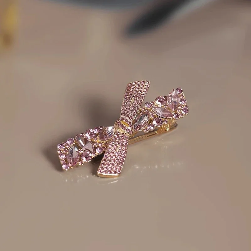 High-end Lila Kristall Strass Bogen Haarnadel Süße frauen Pony Seite Clip Haar Clip Exquisite Koreanische Stil Haar zubehör – Detail 7