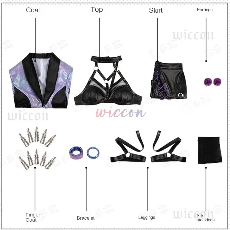 CyGame LOL S10 KDA Cosplay Costume Evelynn Cosplay Costume Women Sexy KDA All Out Evelynn Costume Halloween Bra Skirt Full Set view 6