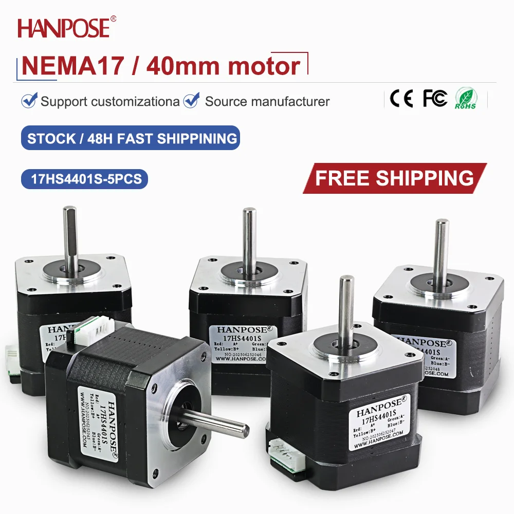 

NEMA17 5PCS 17HS4401S stepper motor 2.3V 1.5A two-phase four wire 3D printing accessories motor manufacturer direct sales NEMA17