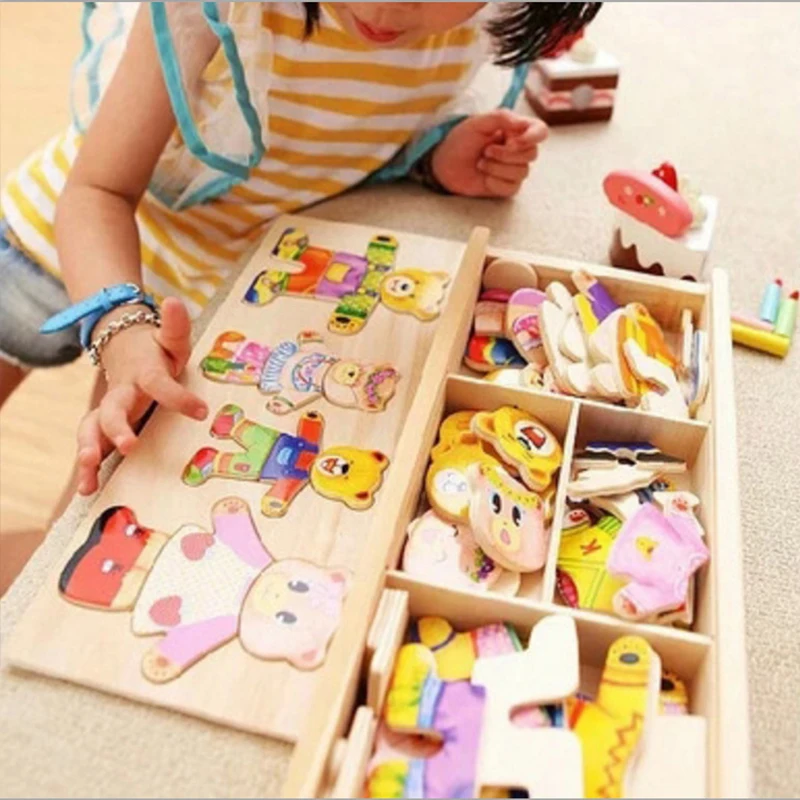 

Little Bear Change Clothes Children's Early Education Wooden Toy Jigsaw Puzzle Dressing Game Baby Puzzle Toys For Children Gift