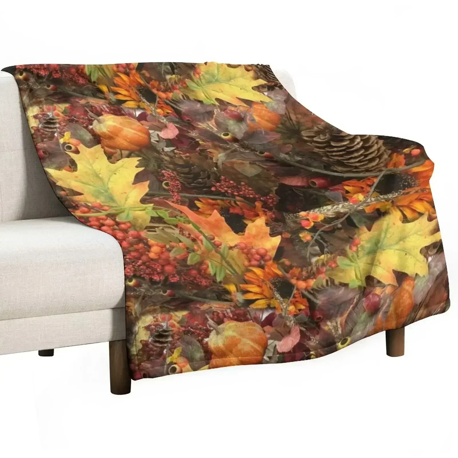 Autumn Pine Cones and Fall Leaves Throw Blanket Soft Big Loose Flannels Thin Picnic valentine gift ideas Blankets