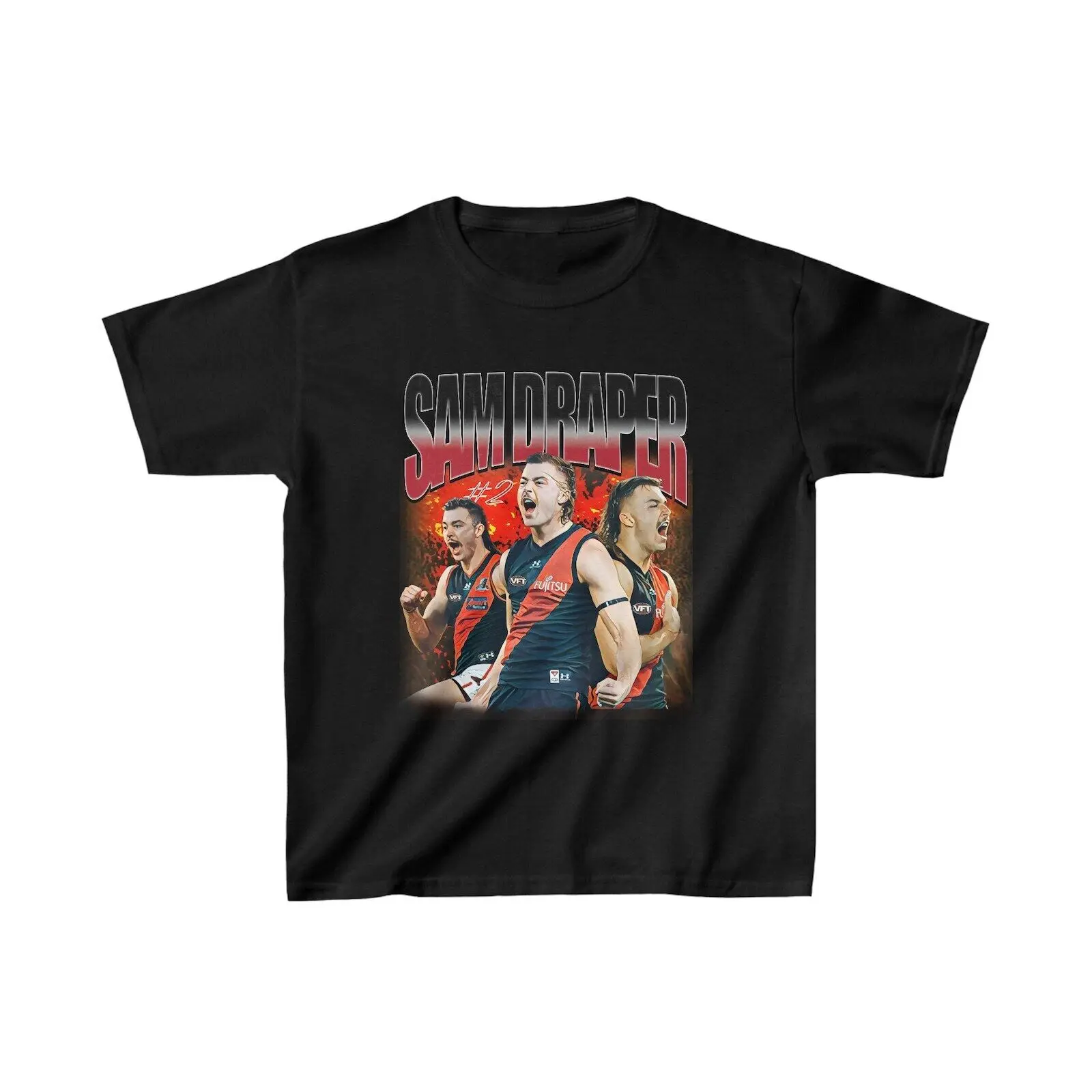 Kids Vintage AFL T-shirt SAM DRAPER Essendon Bomber 90s Inspired t shirt Aust