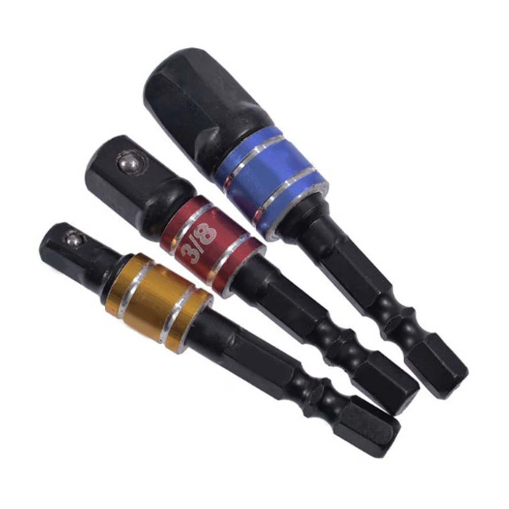 3pcs Drill Socket Adapter Set with Hex Shank Extension Bars 1/4 3/8 1/2 Inch for Secure Attachment with Drill Drivers