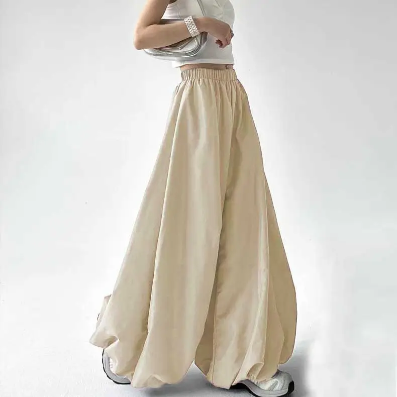 Retro Japanese bloomers women's summer loose and thin elastic high waist drape versatile casual ice silk wide-leg pants skirt