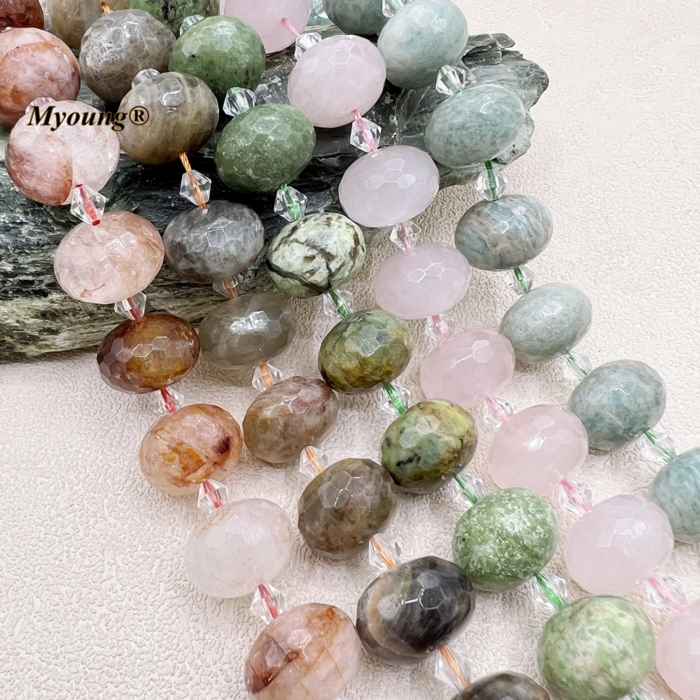 

13x18MM 20PCS Large Faceted Natural Stones Amazonites Rose Quartzs Crystal Cutting Nugget Rondelle Beads MY230739