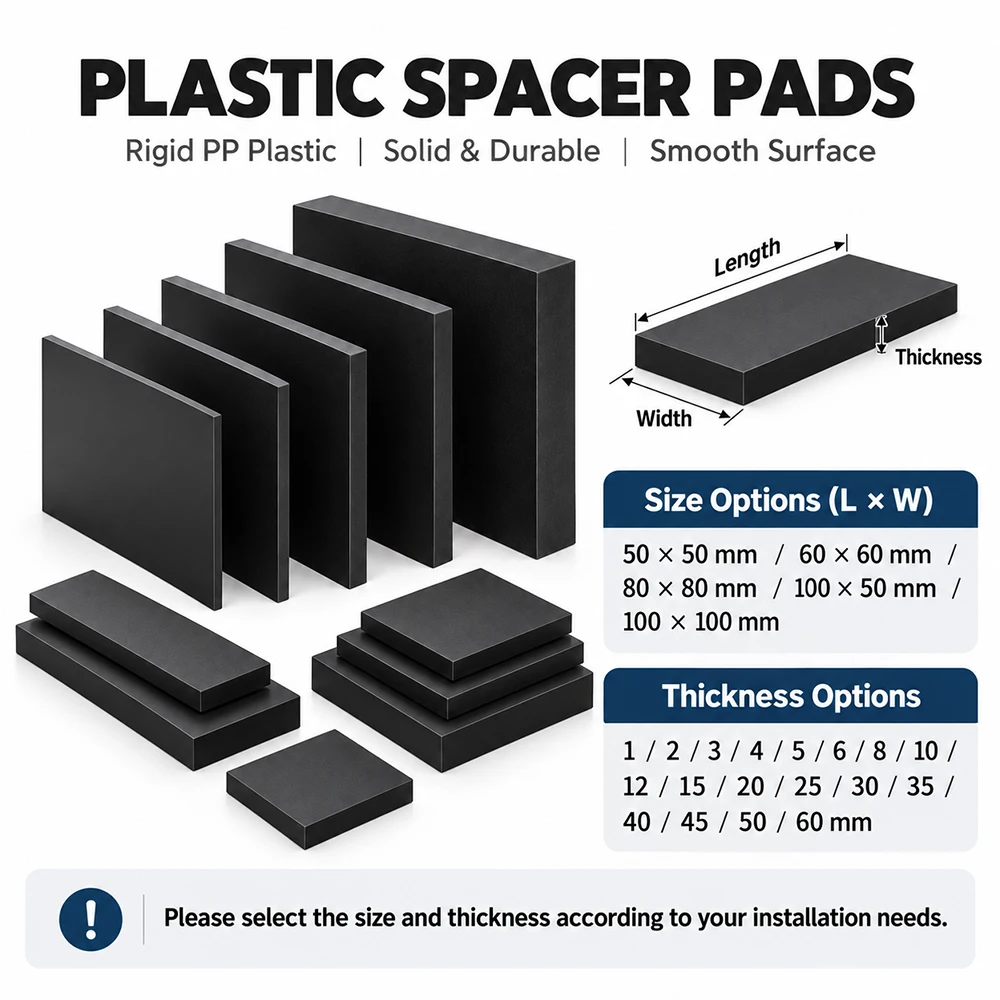 Customizable Black PP Plastic Riser/Spacer Block – Wear-Resistant Nylon Square Base Pad for Furniture, Bed, and Table Legs