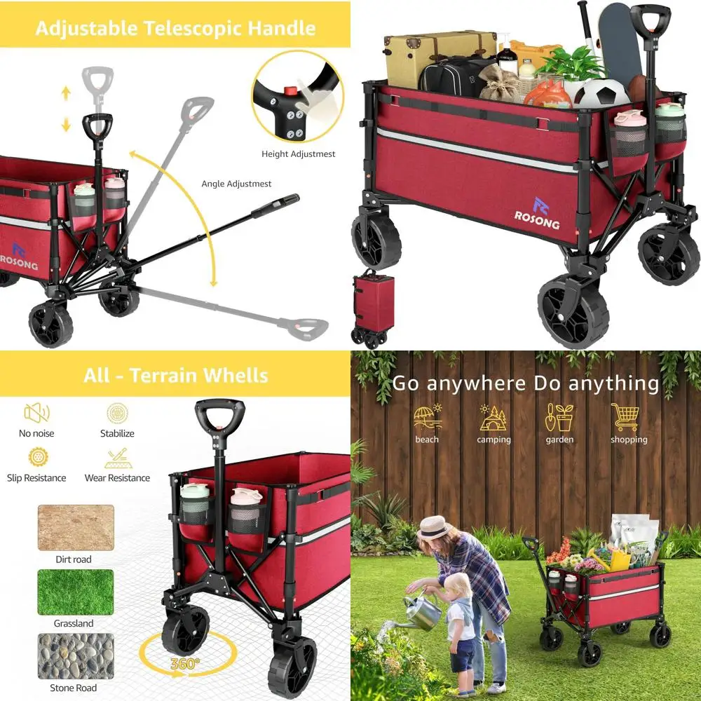 

Folding Utility Wagon with Heavy-Duty Wheels for Outdoor, Grocery, and Garden Use
