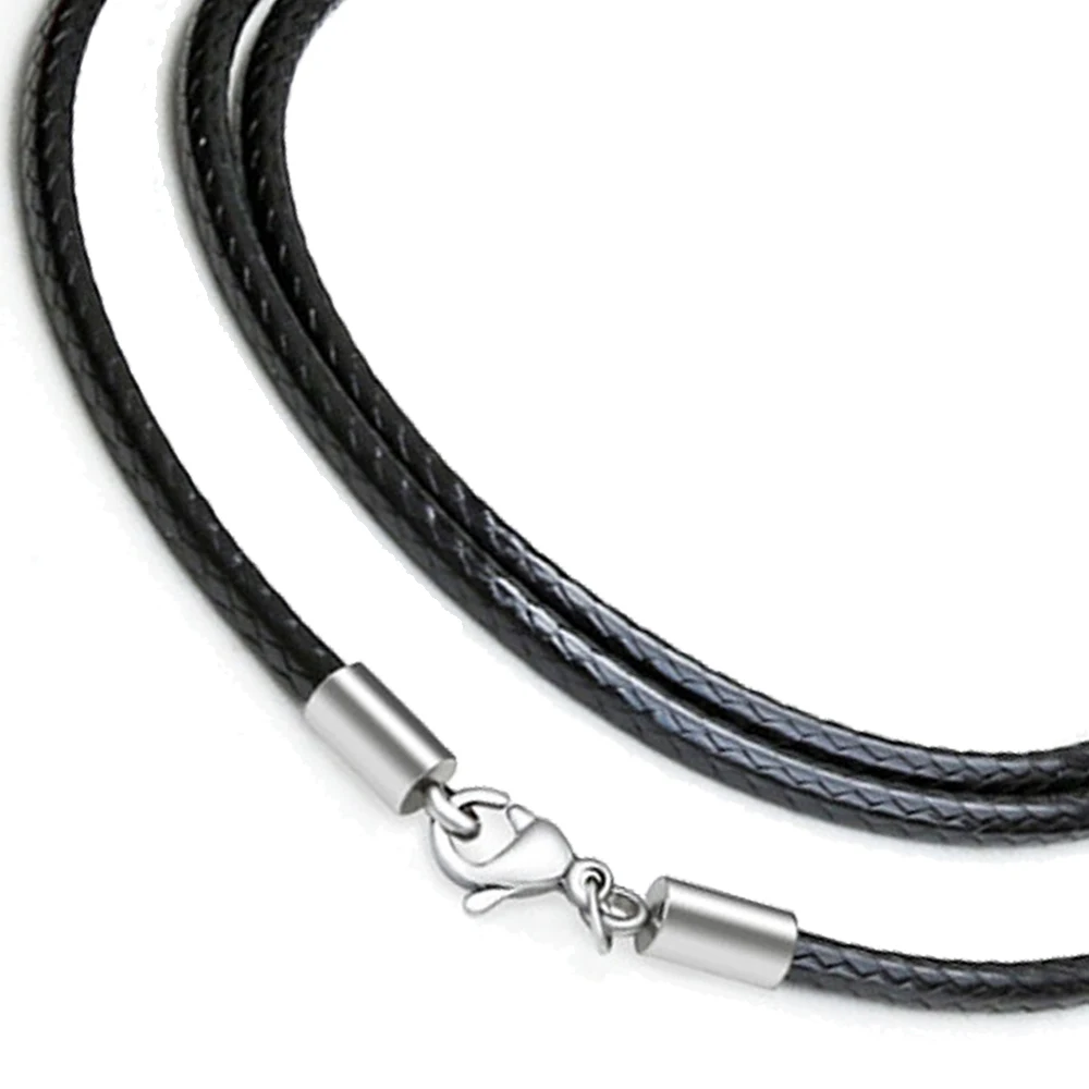 Black Genuine Leather Braided Rope Chain Cord Necklace with Stainless Steel Clasps for DIY Men Women Jewelry Making