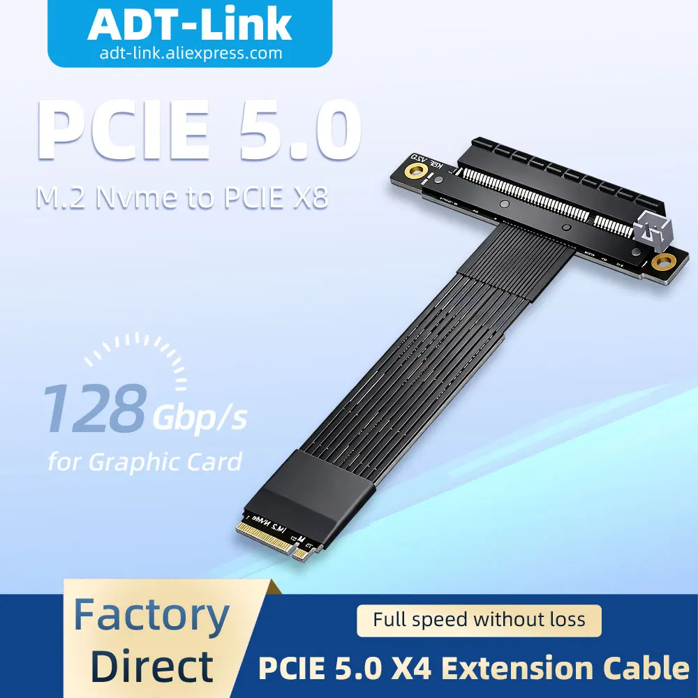 ADT-Link 128Gbps 90 180 270 Degree M.2 NGFF NVMe M Key to PCIe 5.0 x8 for STX Motherboard Graphics Card Extension Cable Supports