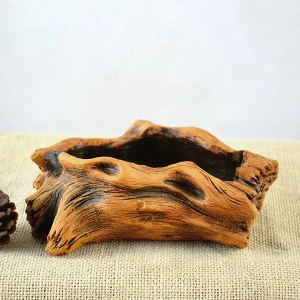 Rustic Stump Log Imitation Wooden Flower Pot Home Decoration Irregular Tree Stump Shape Imitation Wood Flowerpot Bonsai