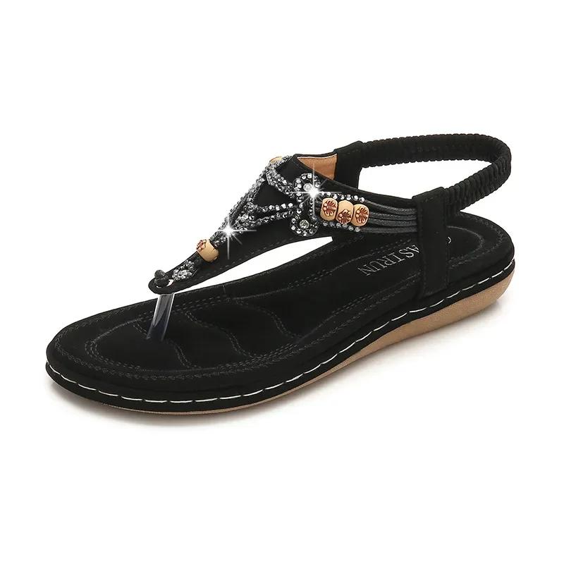 2023Shoes Women Summer Rome Sandals Retro Clip Toe Rhinestone Wedge Platform Beach Bohemian Flip Flops Sandalias De Mujer