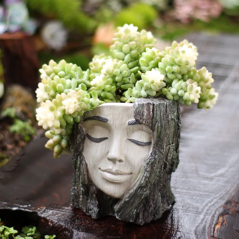 Creative Resin Human Face Flower Pot Ornaments Outdoor Courtyard Balcony Animal Succulent Bonsai Pot Crafts Garden Decoration