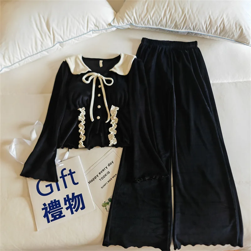 

Conjuntos De Pijama элегантный островной бархатный теплый женский пижамный комплект нагрудник топ домашний костюм для женщин ночная рубашка зимняя одежда для сна