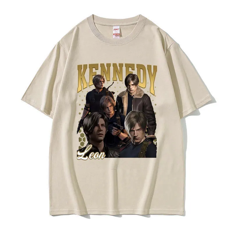 Limited Leon Kennedy Vintage Graphic T Shirt Dent Evil 4 Harajuku Movie Tee Shirt uomo donna moda T-Shirt oversize Streetwear