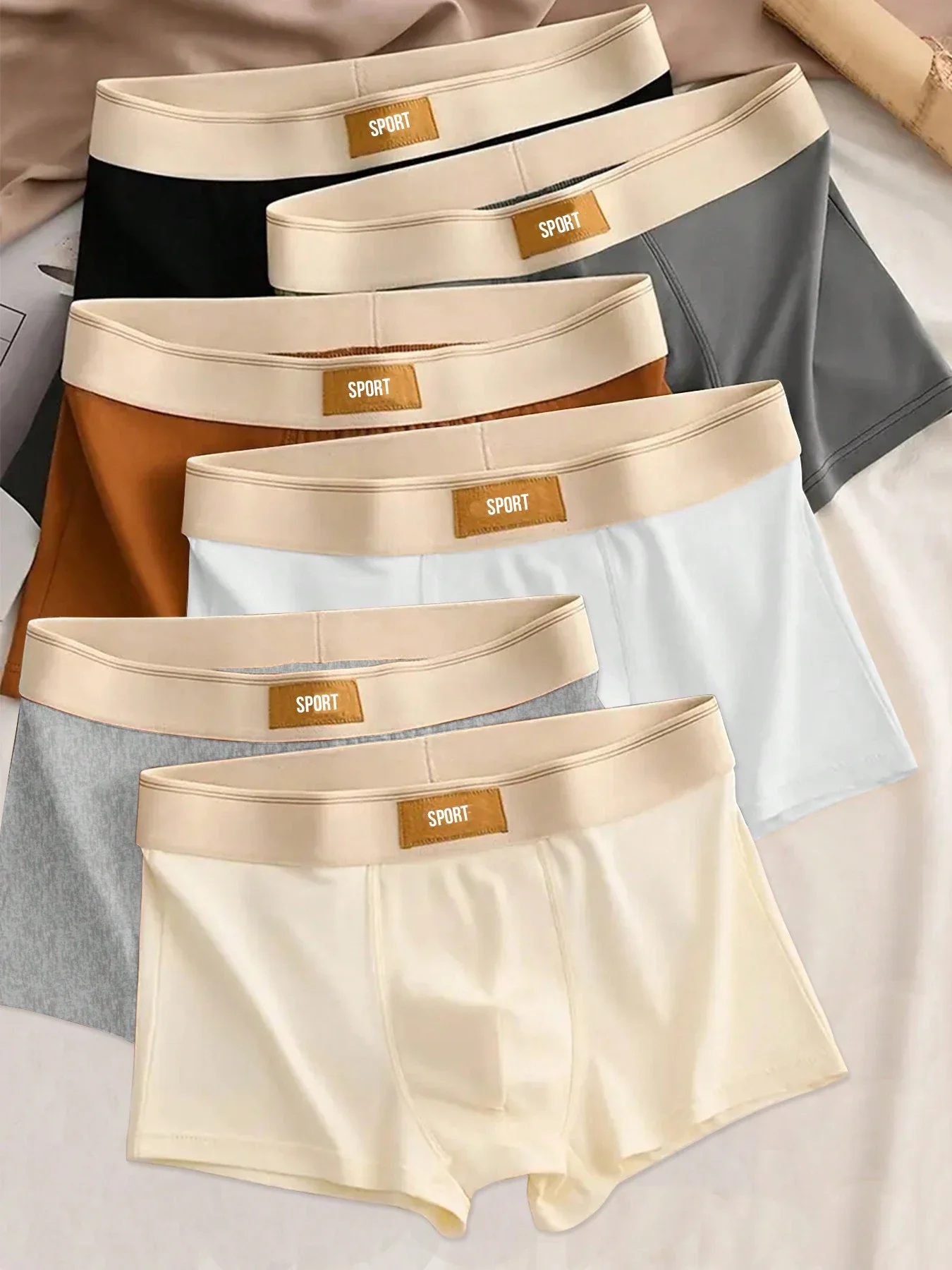 

6 шт. мужских боксеров: дышащие, эластичные, спортивные, повседневные, мягкие трусы-брифы