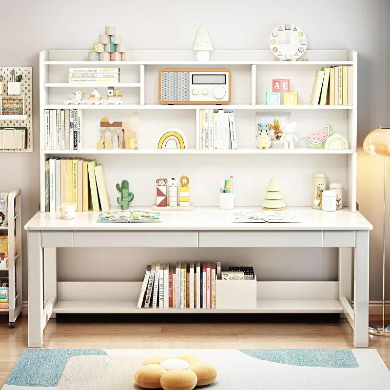 

Kids Desk Kids Table with Hutch for Children Wood Table Solid Wood Desk Two Positions Suitable for Two People