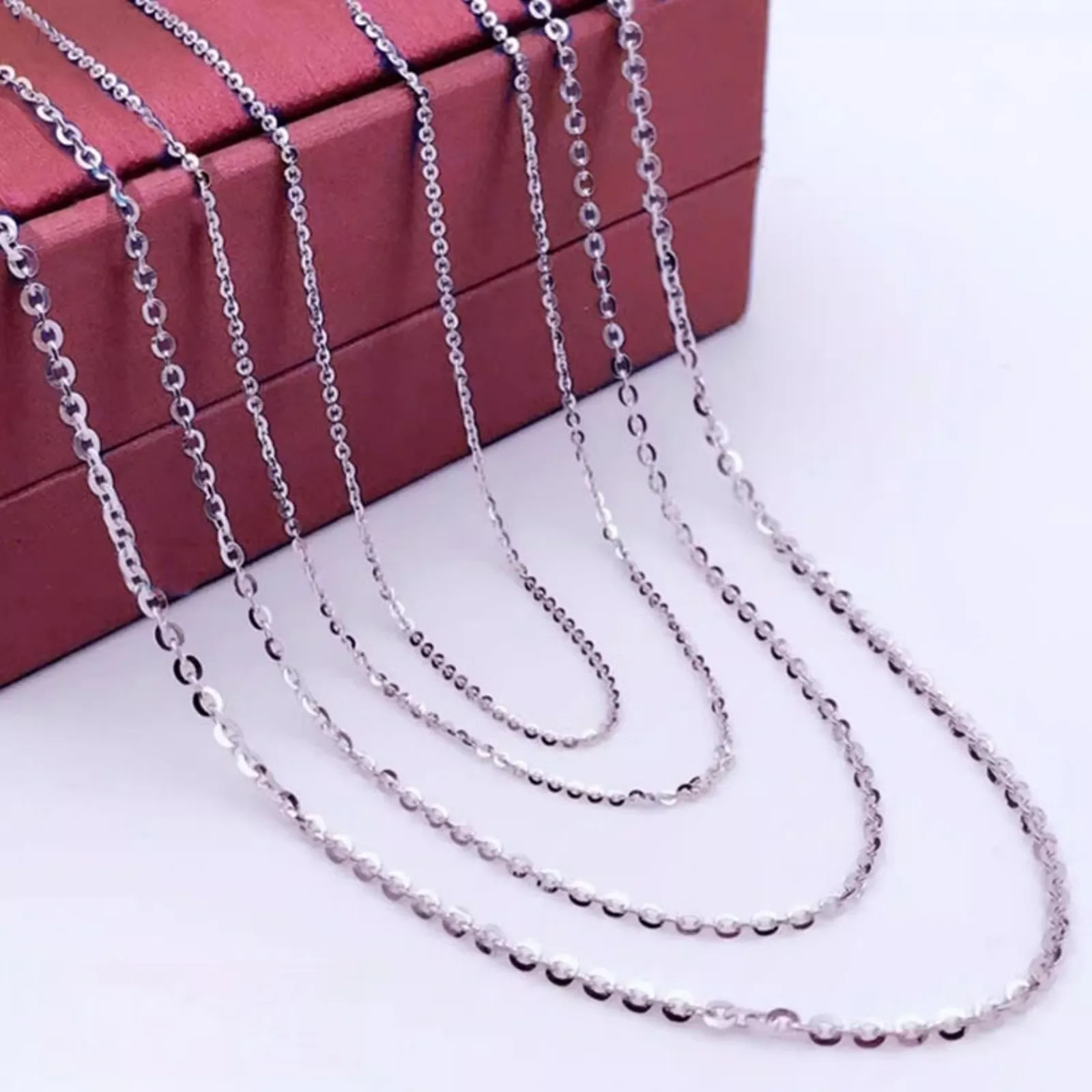 

Real Pure Platinum 950 Chain Women Lucky 1.2mm O Link Necklace 2.55g/43cm