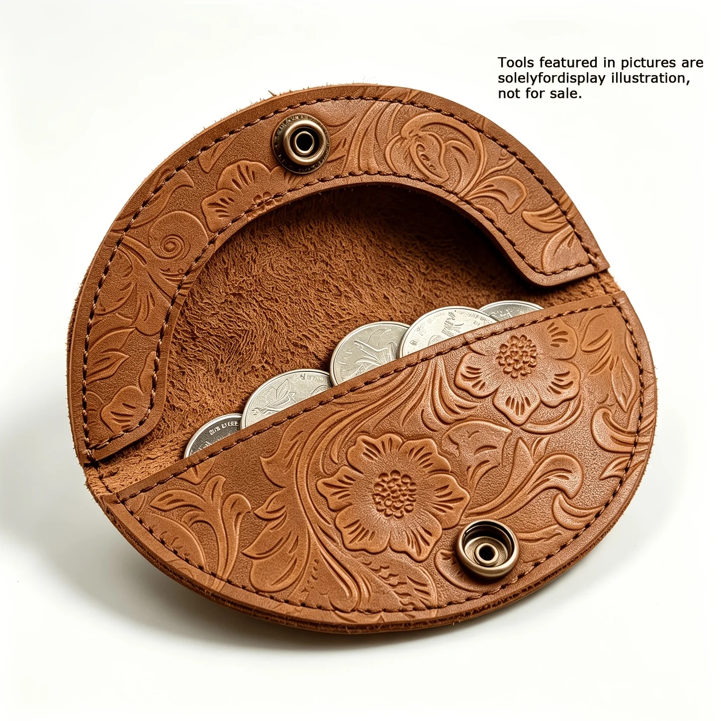 New Top Layer Cowhide Handmade Special Shape Round Genuine Leather Coin Purse, Vintage Snap Closure Mini Wallet