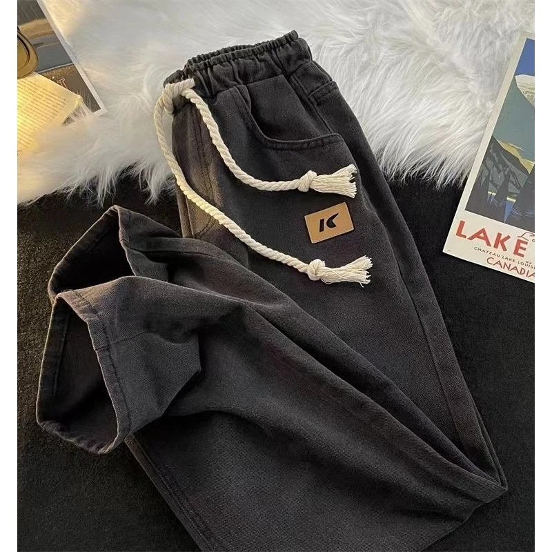 

Коричневые мужские джинсы прямого кроя с завязками на талии, в стиле High Street, из прочного денима, со средней посадкой, на молнии, повседневные, стильные