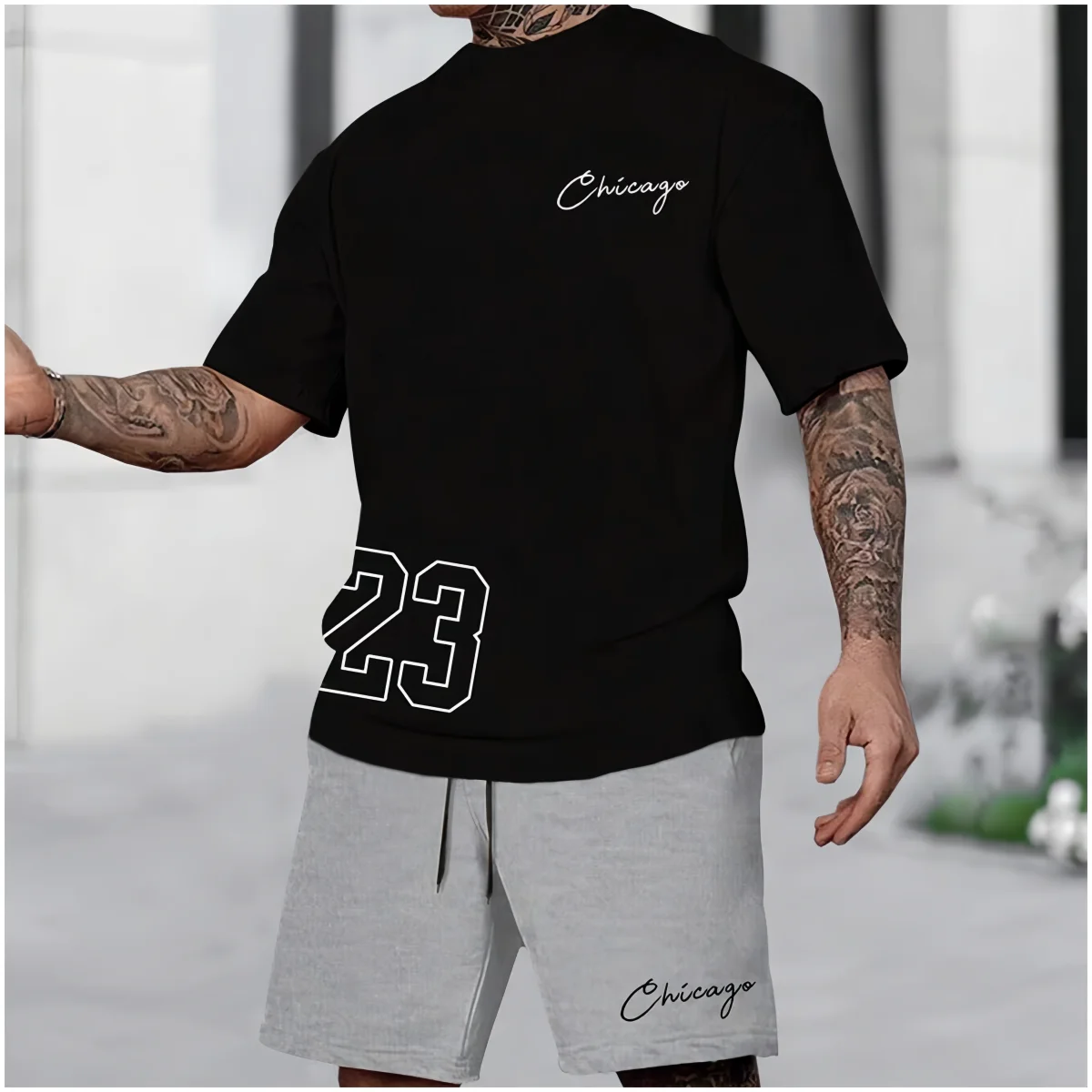 Fashion Sports Style Breathable Men's Short Sleeve Set Summer Casual T-shirt Quick Dry Men Sweatpants Gym Fitness Two-piece Sets
