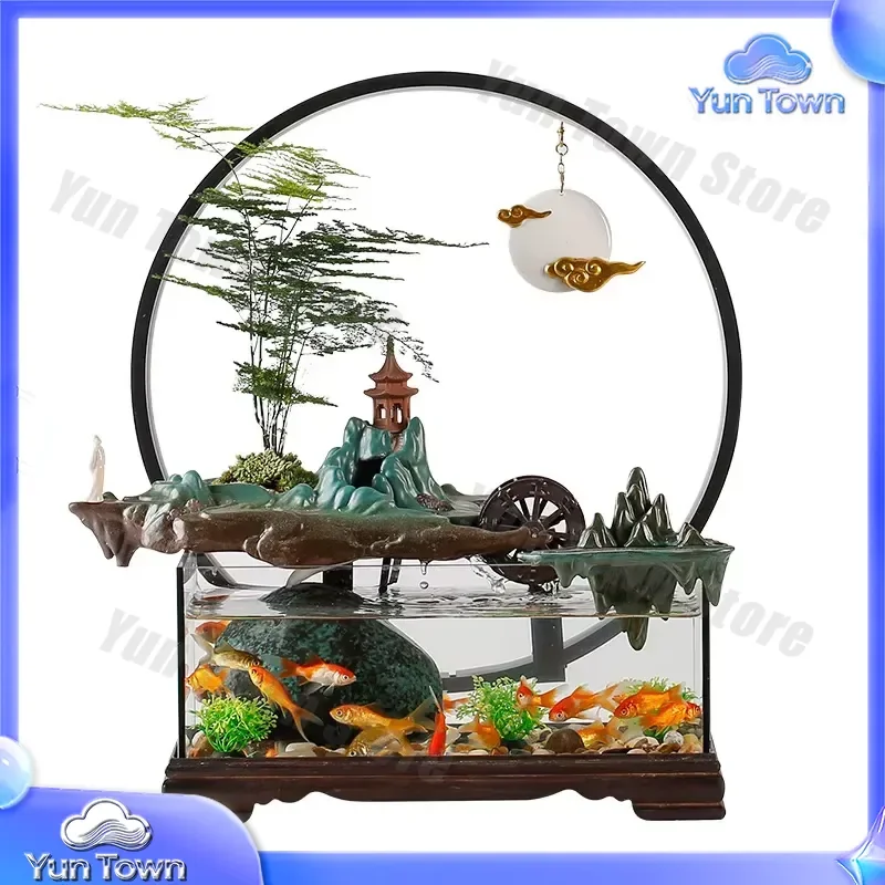 Self-Circulating Fountain Aquarium for Goldfish Tank Small Medium Desktop Fish Tank for Office Home Decoration Water Feature