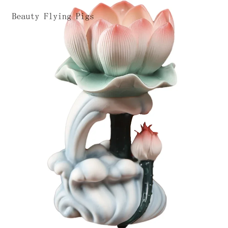 16.5X10X4.5CM Chinese Ceramic Lotus Butter Candle Holder for Home Offering Changming Candlestick Feng Shui Home Accessories