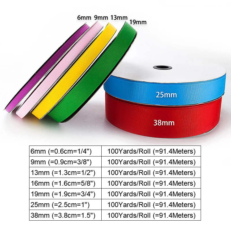 100Yards 6/9/13/16/19/25/38mm Brown Ivory Grosgrain Ribbon High Quality 100% Polyester Fabric Ribbon Bow Making Wedding Ribbon