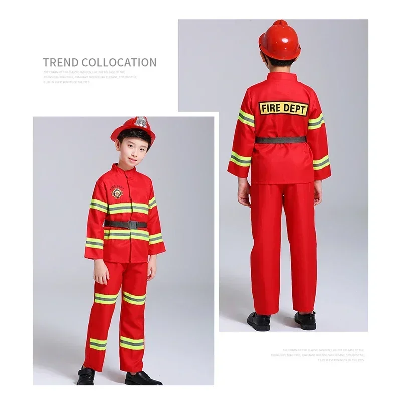 Kids Firefighter Halloween Cosplay Uniform Toys Children Sam Firemen Role Work Clothing Suit Boy Girl Performance Party Costumes