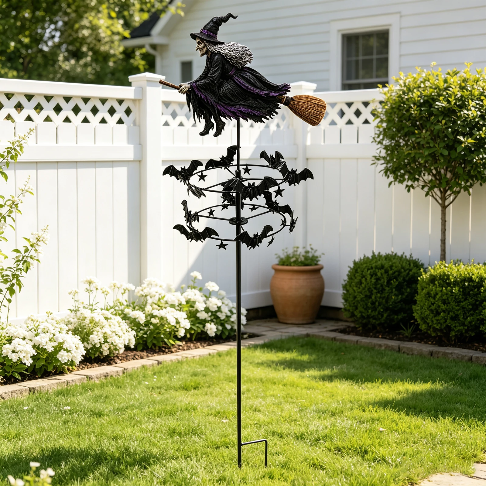 Mystery Witch Garden Wind Spinner Outdoor Witch Garden Stake Magic Witches Garden Windmill for Lawn Yard Flower Bed Walkway