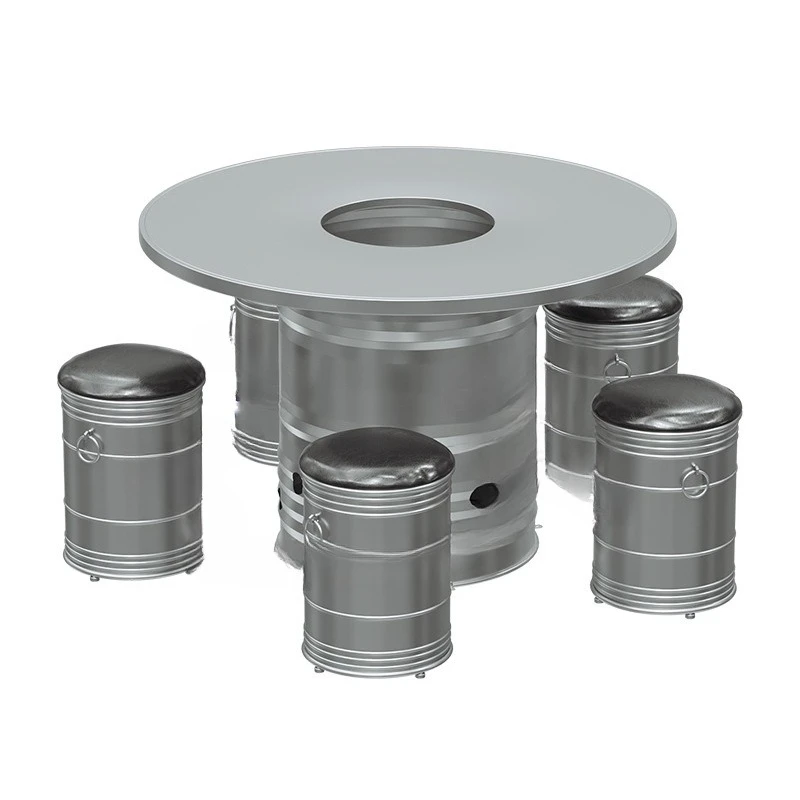 

Stainless steel hot pot table barbecue Internet celebrity barbecue shop commercial dining table oil drum and chair c