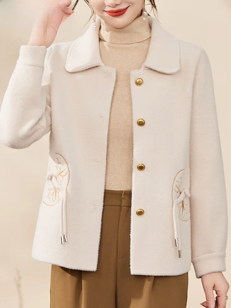 

New Chinese Sle Mom Spring Faion Mink Velvet Jaet Women's Mid-Aged And ly Spring Autumn National Sle Open Cardig...