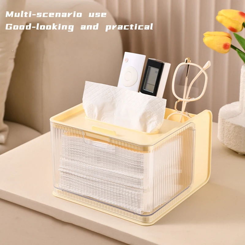 Desktop Living Room Multifunctional Tissue Box Desktop Paper Box Storage Box Mobile Phone Rack Bathroom Box Durable Cream Color