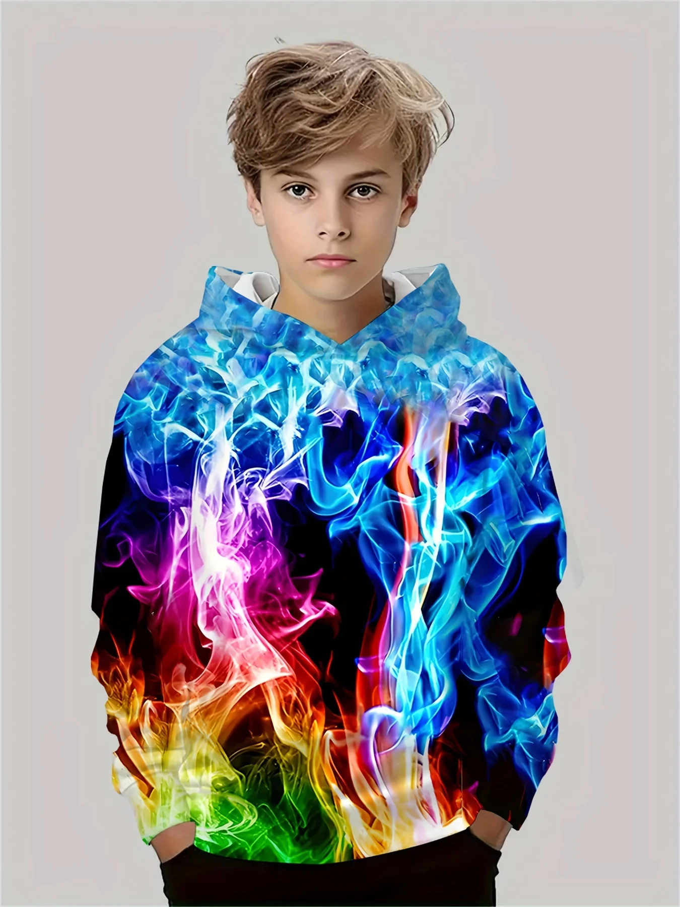 Kinder Kleidung Jungen Hoodies Langarm 3D Flamme drucken Kinder Frühling Herbst Kleidung lässig stilvolle Jungen Mädchen Kleidung Pullover Tops – Detail 3