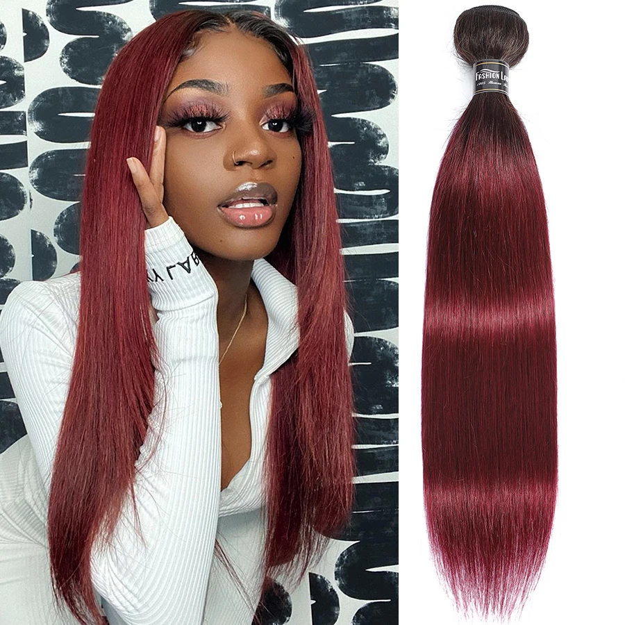 Ombre Tóc Bó T1b/99j Tissage Cheveux Humain Trước Màu Đơn Lưng Brasil Xương Thẳng Tóc ốp Lưng