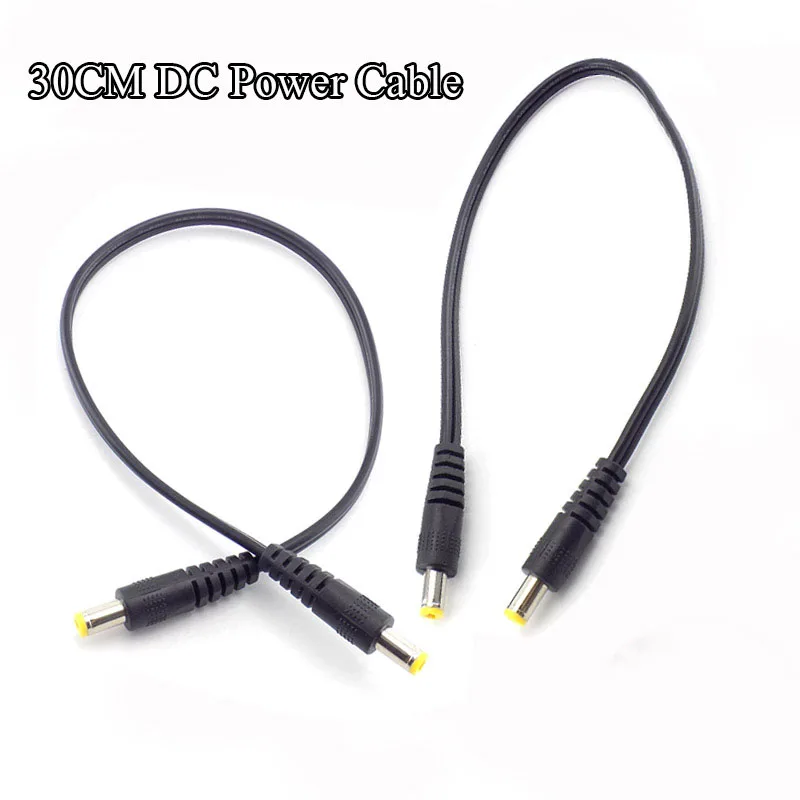 30cm DC Power Supply Cable Male to Male Extension Cords CCTV Connector Adapter 5.5x2.1mm Plug