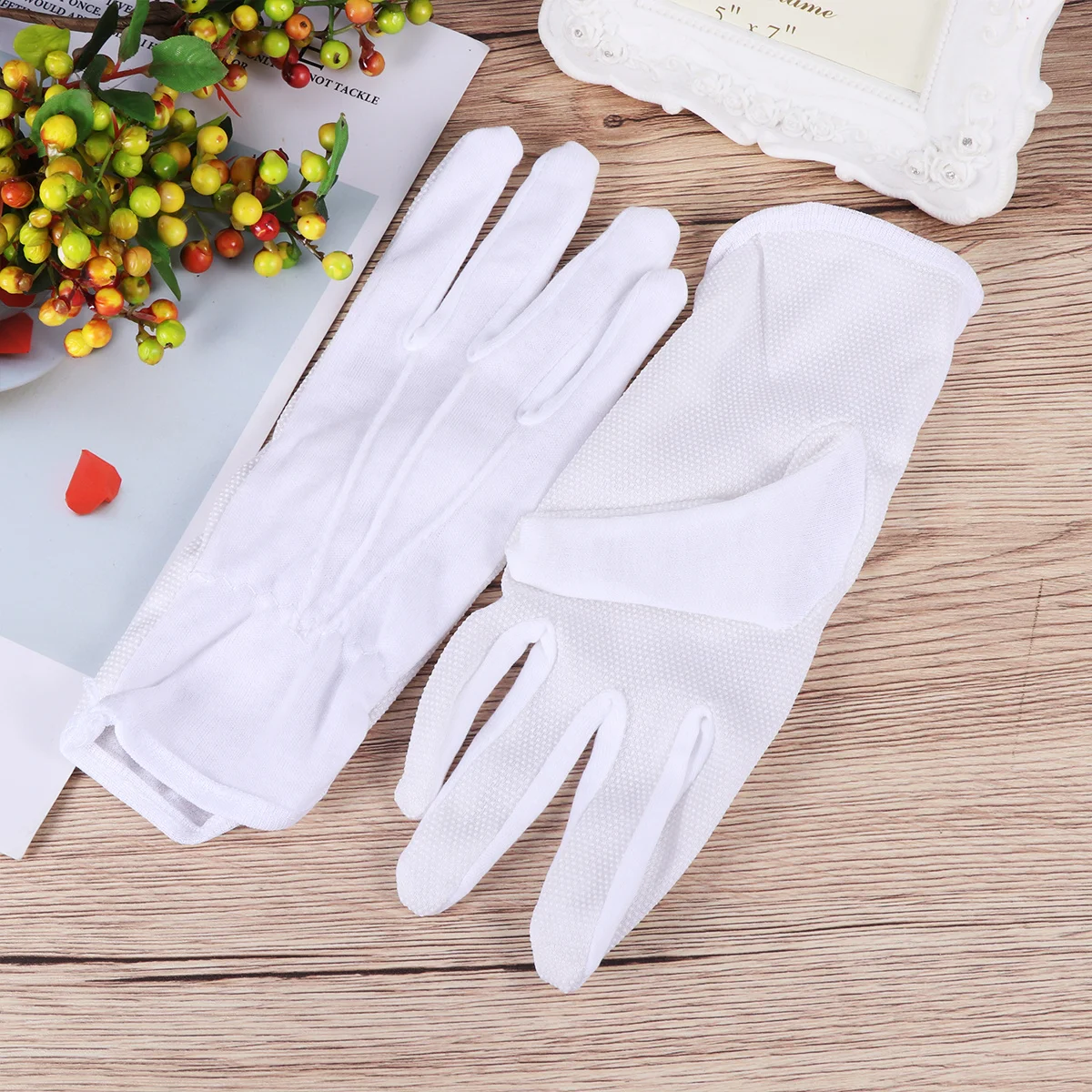 

5Pairs Anti-Slip Cotton Work Gloves Stretchy Reusable Protective Gloves for Household Gardening Jewelry Inspection and Manual