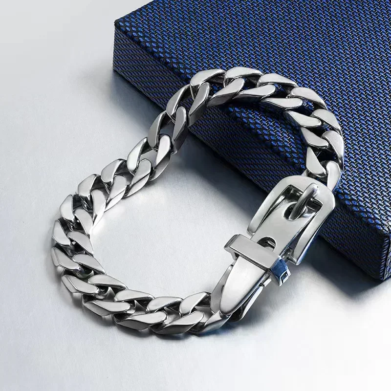 S925 Sterling Silver Bracelet Men's Watch Buckle Tank Chain Bracelet Men's And Women's Atmosphere Casual Versatility Cuban Chain