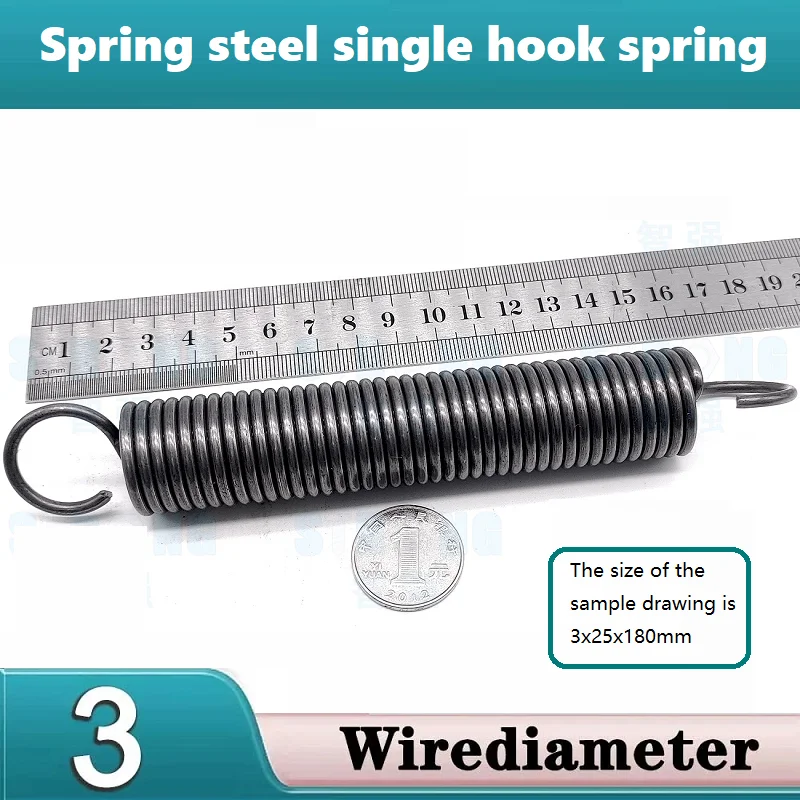 Spring steel single hook spring,Oven spring ,Line dia3mm,Outer Dia25mm,Length180/200/220/250/280/300mm,Support customizations.