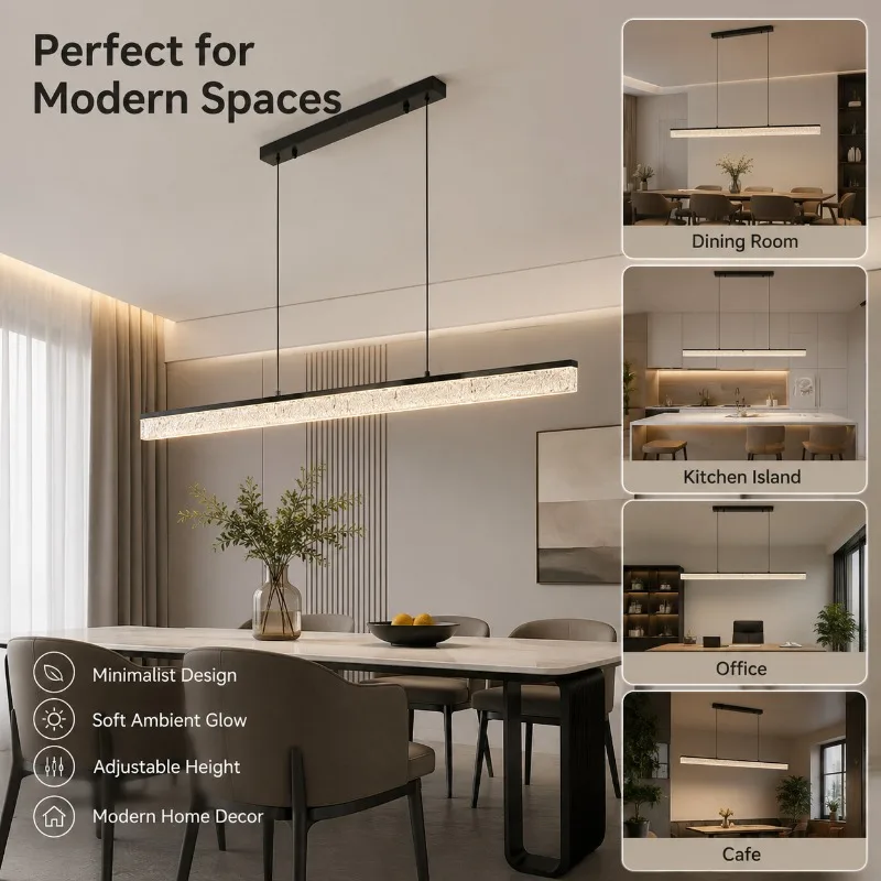 Modern Linear LED Pendant Light 100cm 45W Three Color Dimmable Hanging Lamp for Dining Room Kitchen Island Ceiling Fixture
