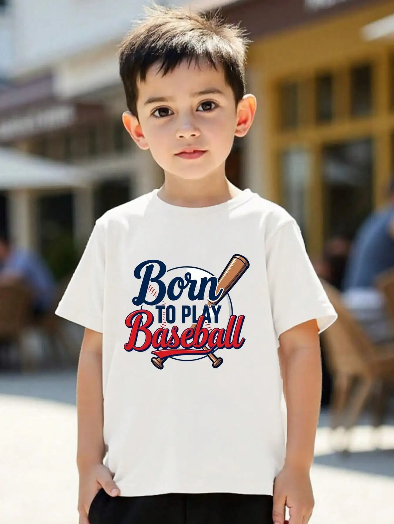 

Tween Girls/Boys Clothes, "Sports Theme Cotton T-Shirt, White Casual Tee With Baseball Bat And Ball Graphics