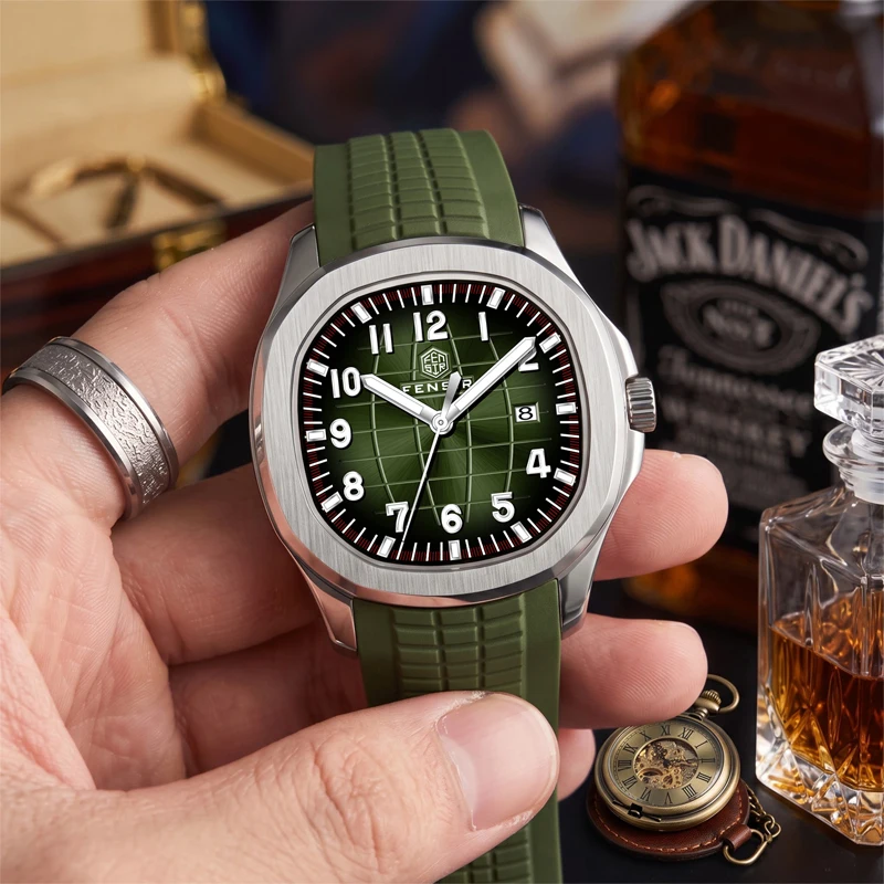Luxury Men's Quartz Watch with Rubber Strap, Calendar and Luminous Features, Waterproof and Wear-Resistant Business Watch for Men, Classic Punk-Style Grid Dial Design, Versatile for Daily Casual Wear and Outdoor Activities, Trendy Men's Watch, Perfect for Gift-Giving