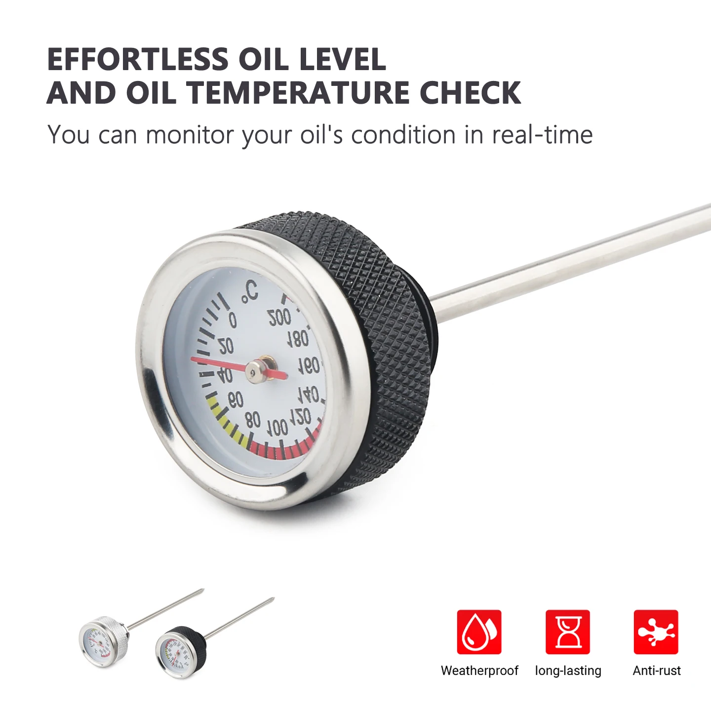 M20 x 2.5 Motorcycle Fuel Tank Caps With 117MM Probe＆35MM Oil Temperature Gauge 0-200℃ Pointers Thermometer Cap Cover