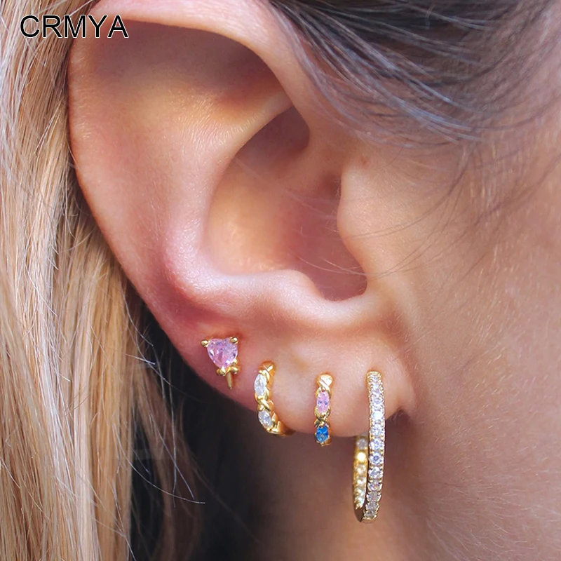 

CRMYA Gold-color Hoop Earrings for Women fashion Cubic Zirconia Piercing Big Circle Huggies Earrings 2023 Jewelry Wholesale