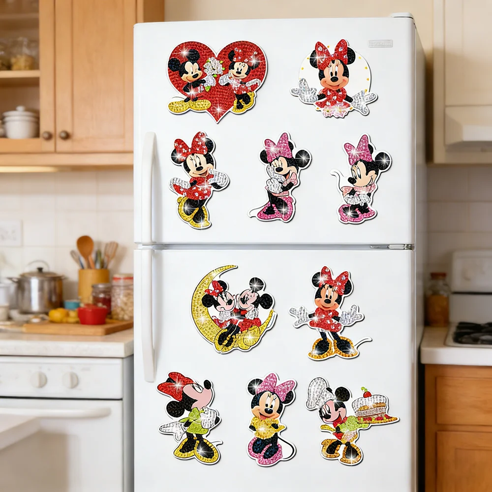 Kit de Pegatinas Magnéticas de Pintura de Diamantes DIY de Mickey y Minnie, Set de Arte de Diamantes para Niños, Decoración de Imanes de Dibujos Animados para Refrigerador