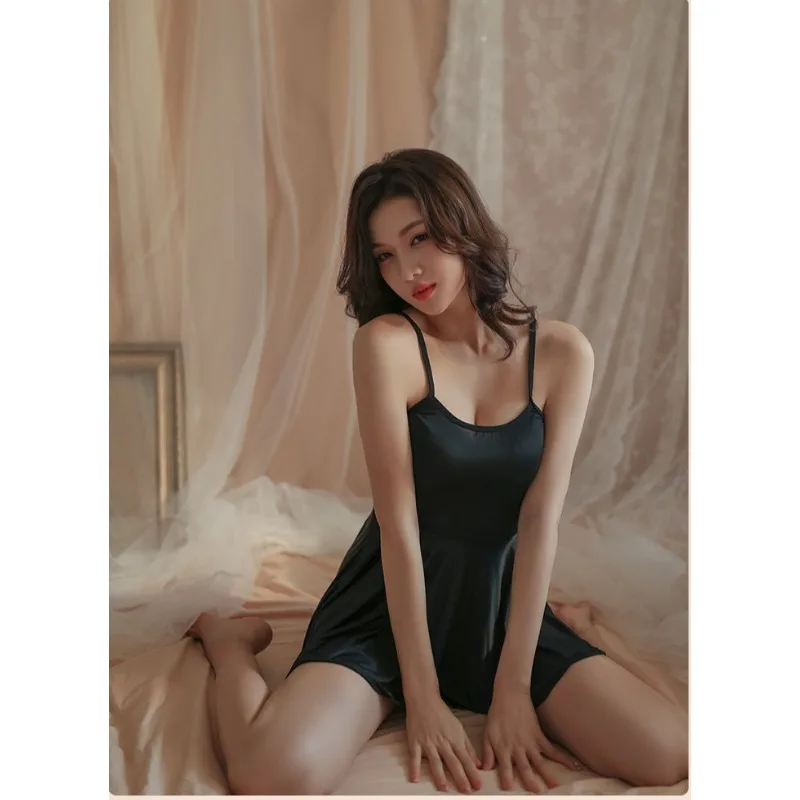 Nova camisola suspensa feminina com perspectiva vazada lingerie erótica sexy e charmosa conjunto de uniforme pijama flertado